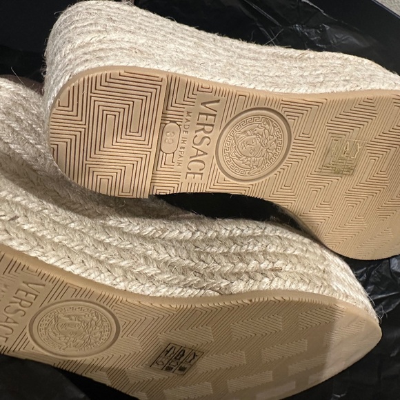 Versace Camel Silk Strap Wedge Espadrille - Picture 3 of 5